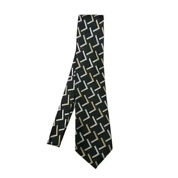 Joseph & Feiss Silk Tie Black Gold Silver Print - Picture 4 of 8